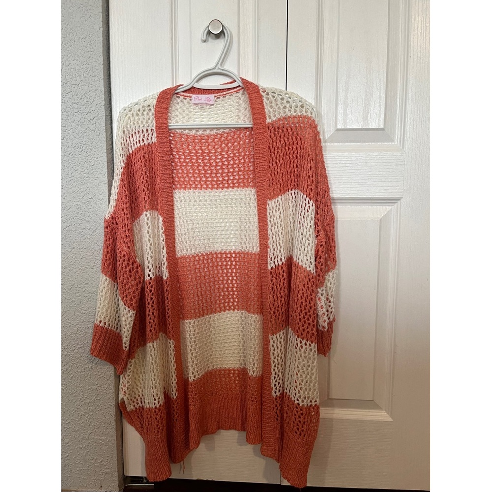 Pink lily coral striped cardigan